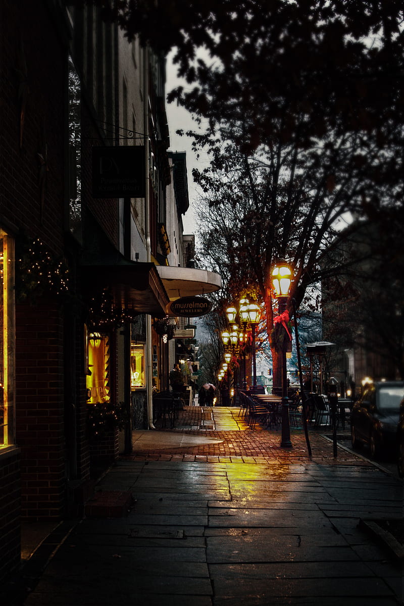 Night Street, cloud, dark, gece, lamp, light, rain, sokak, street lamp, HD phone wallpaper