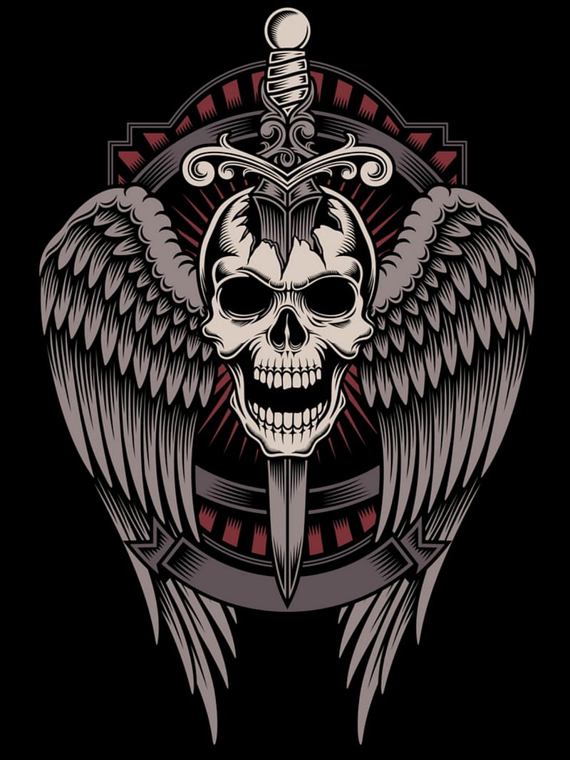 Skull Dagger, wings, scary, dead, warrior, ghost, tribal, HD phone wallpaper