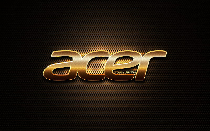 Acer glitter logo, creative, metal grid background, Acer logo, brands, Acer, HD wallpaper