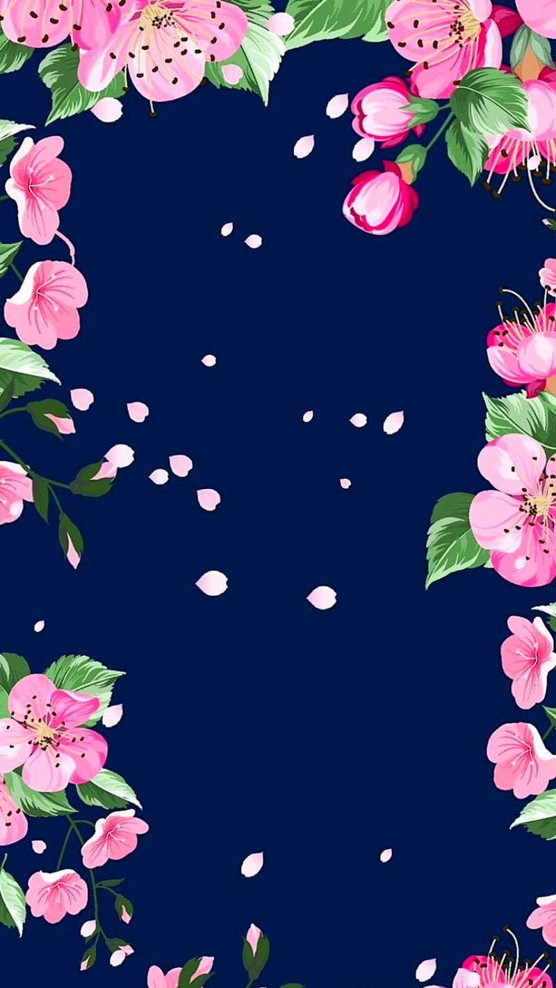 Fondo de bloqueo, blue, flores rosa, HD phone wallpaper