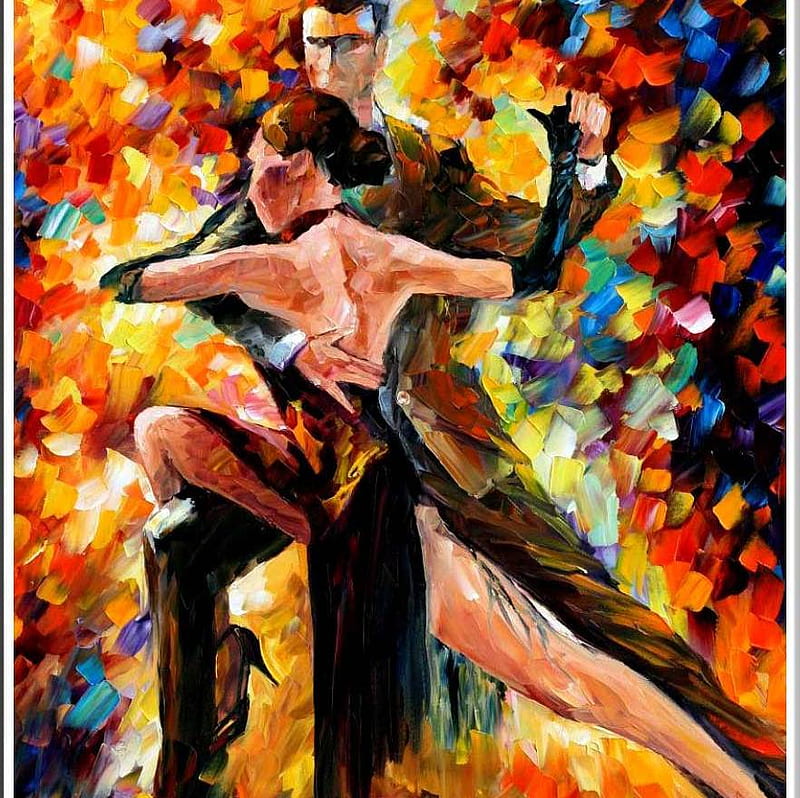 Leonid Afremov - Impetuosidad del Tango, art, tango, music, man, woman, love, painting, passion, dance, leonid afremov, couple, HD wallpaper
