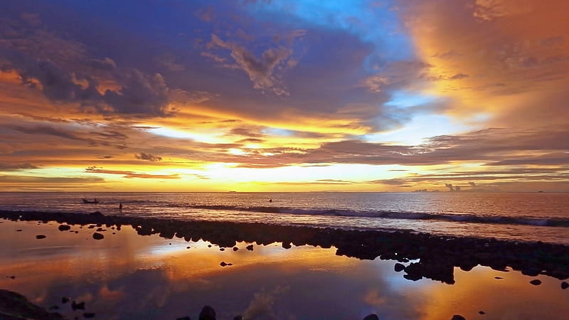 Sunset Beach Reflection, sunset, beach, reflection, nature, HD wallpaper
