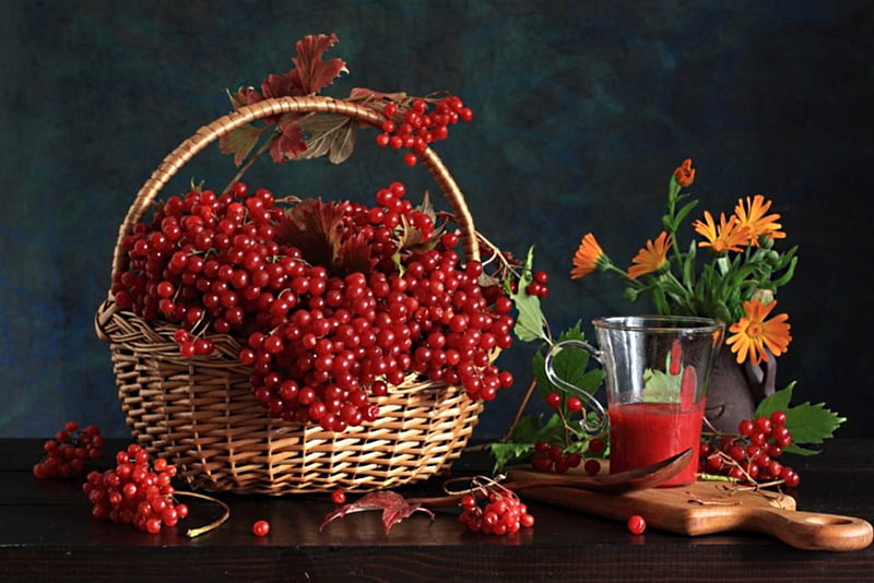 *** Red fruits viburnum ***, koszyk, owoce, kaliny, czerwonej, HD wallpaper
