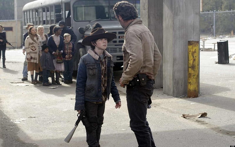Carl & Rick Grimes, Chandler Riggs, Welcome To The Tombs, The Walking Dead, Carl, Rick, entertainmeny, episode, TV series, Andrew Lincoln, actors, HD wallpaper
