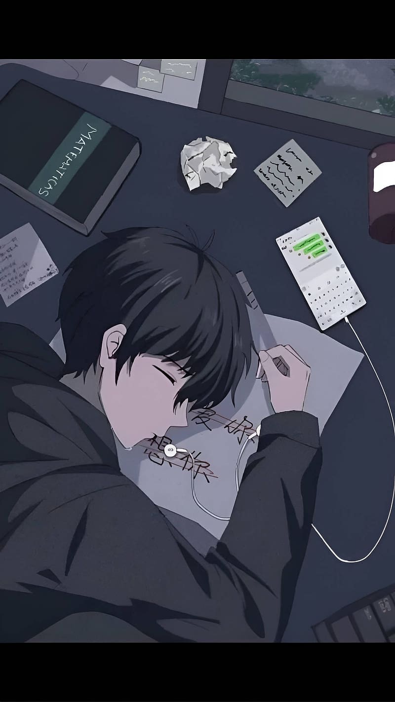 Broken Heart Sad Anime Boy Sleeping While Studying, broken heart sad anime boy, anime boy sleeping, sad anime boy, HD phone wallpaper