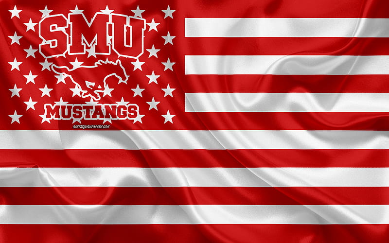 SMU Mustangs, American football team, creative American flag, red and white flag, NCAA, Dallas, Texas, USA, SMU Mustangs logo, emblem, silk flag, American football, HD wallpaper