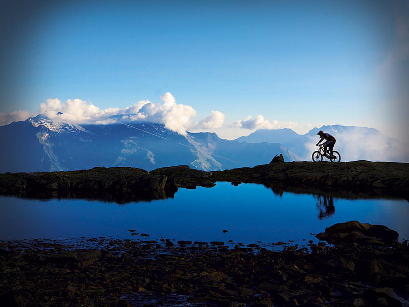 BIKES , biking, mountains, bikes, mountainbike, blue, HD wallpaper