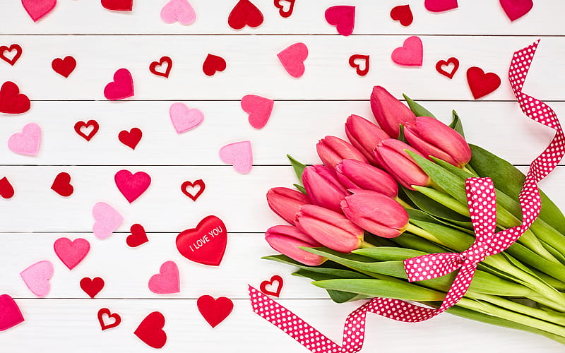 bouquet of pink tulips, March 8, pink flowers, tulips, March 8 greeting card, spring holidays, HD wallpaper