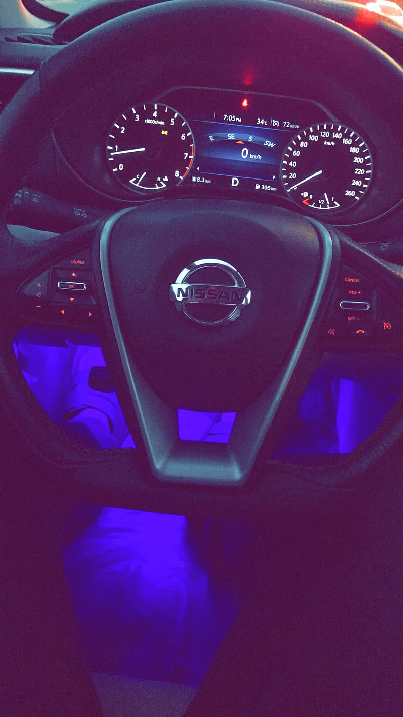Nissan Maxima, ambient, logo, steering wheel, HD phone wallpaper