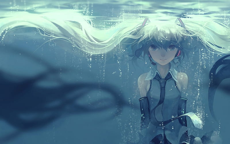 Hatsune Miku, underwater, vocaloid, water, anime, manga, kklaji008, blue,  HD wallpaper | Peakpx