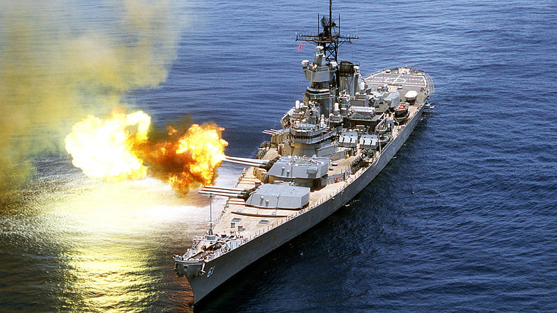 USS Iowa BB-61, bb61, iowa, sea, fire, guns, battle, gun, uss, battleship, navy, HD wallpaper