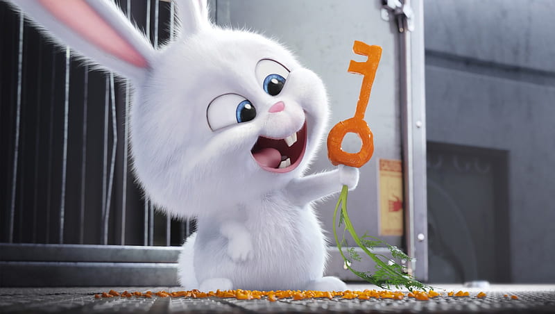 The Secret Life of Pets (2016), rabbit, movie, orange, easter, the secret life of pets, key, fantasy, snowball, animation, carrot, white, HD wallpaper