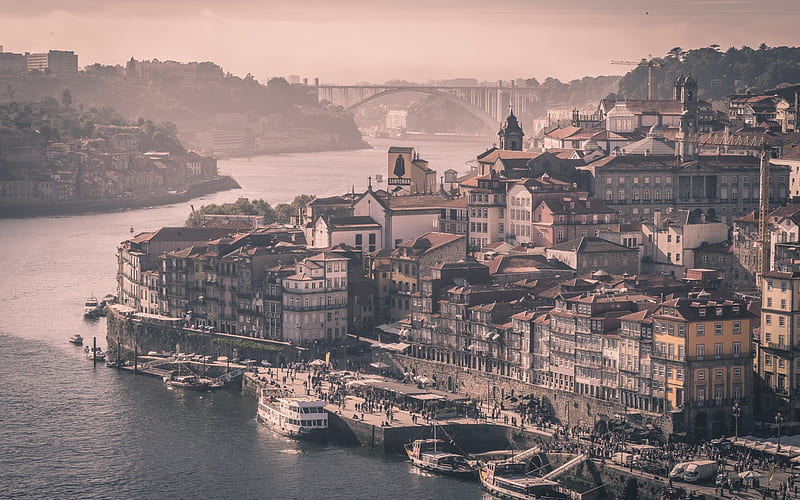 Porto, Douro River, evening, tourism, ships, travel, Portugal, HD wallpaper