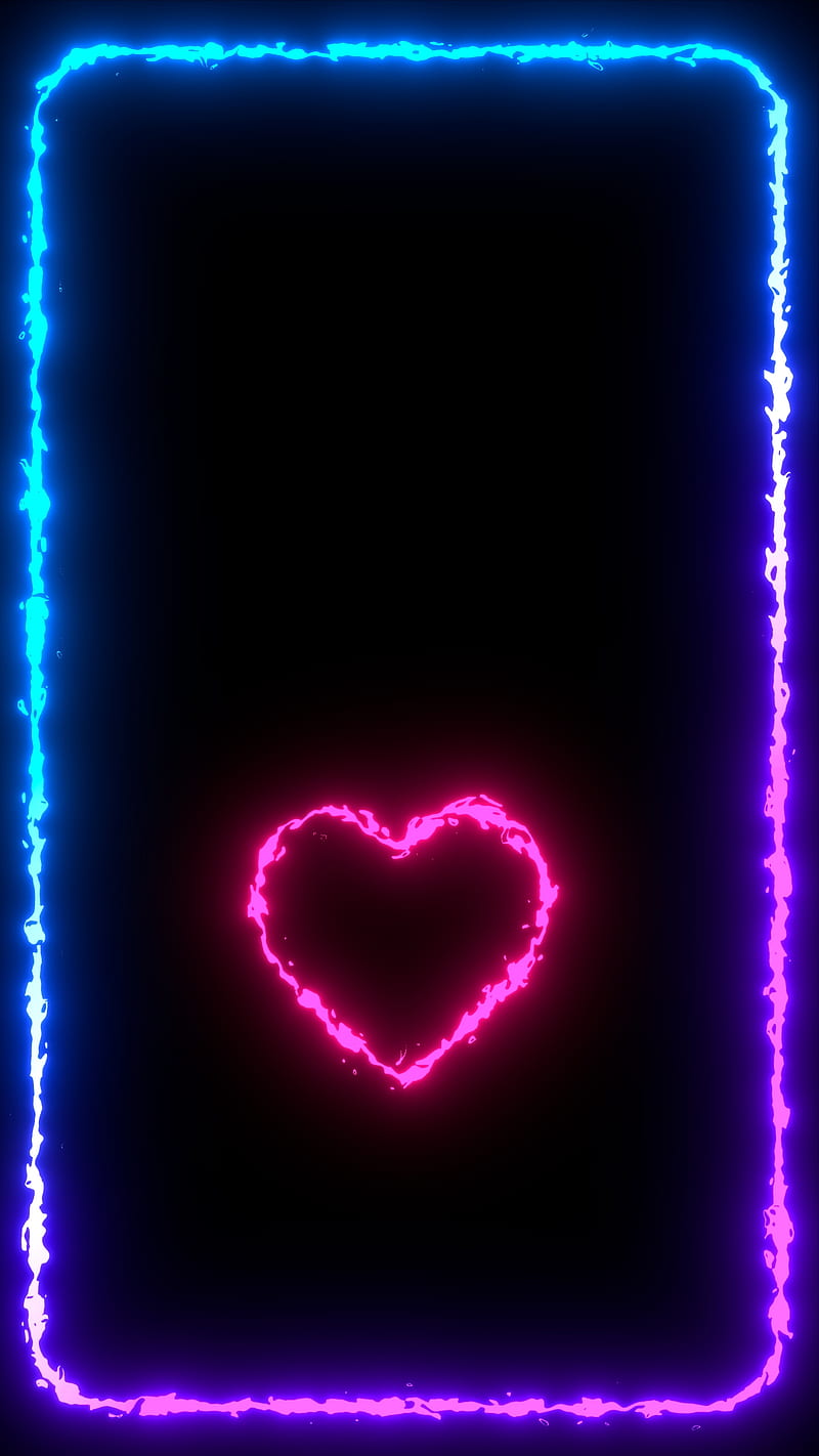 Heart Frame, black, border, edges, glowing, light, love, neon, HD phone wallpaper