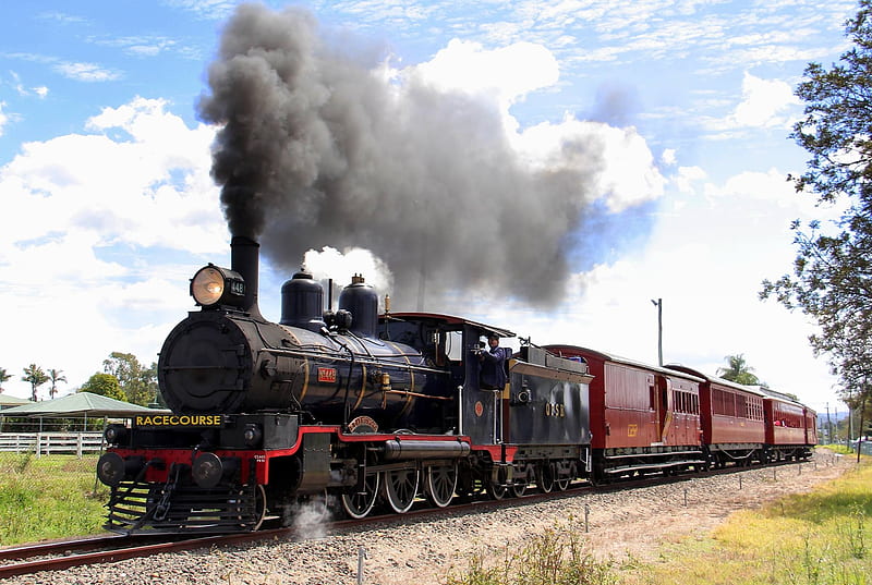 steam train, locomotive, steam, train, carriage, HD wallpaper