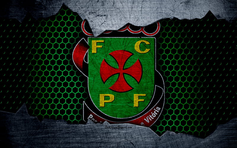 pacos de ferreira FC football club, logo, emblem, Pasush di Ferreira, Portugal, football, Portuguese championship, metal texture, grunge, HD wallpaper