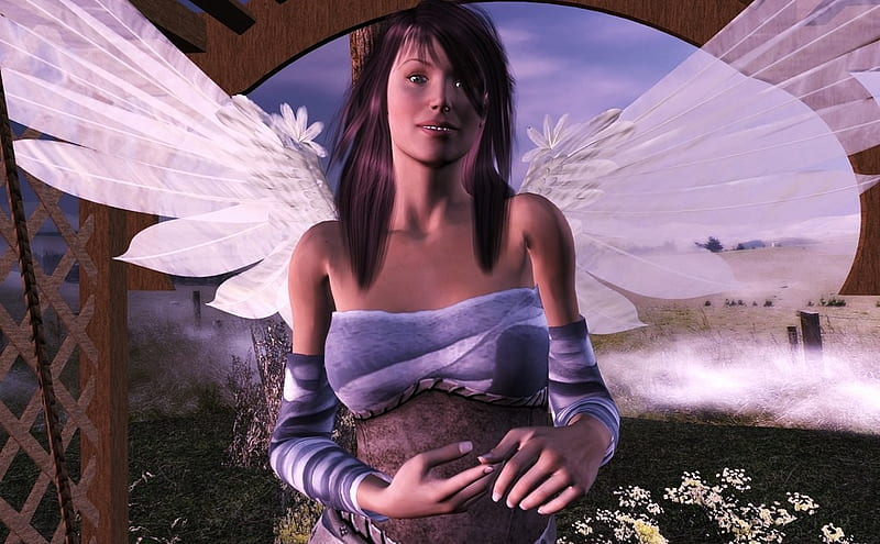 Nervous Angel, pretty, wings, winged, angel, HD wallpaper