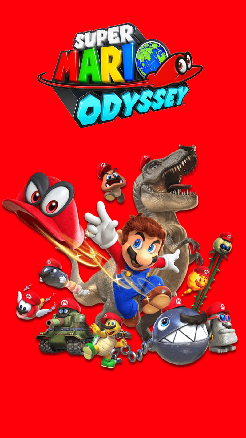Mario Odyssey, cappy, chain chomp, cheap cheap, dino, dinosaur, hammer bro, mario bros, super mario odyssey, tank, HD phone wallpaper