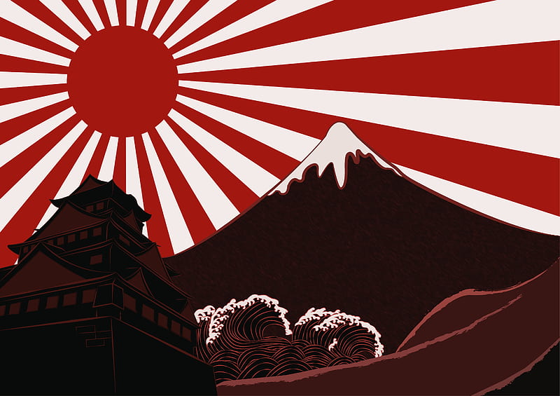Fuji san, artwork, fuji, japan, mount, nippon, red, HD wallpaper