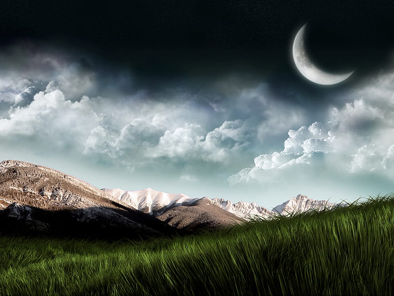 Beautiful moon, moon, mountains, peace, landscape, nature, HD wallpaper |  Peakpx