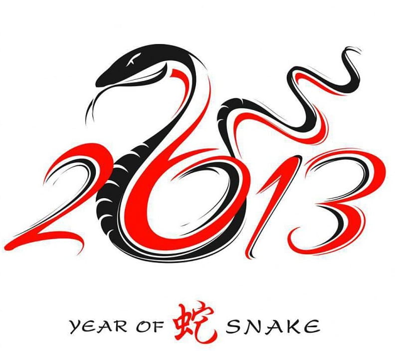 Happy new year!, red, art, black, serpent, happy new year, animal, 2013, reptile, snake, HD wallpaper