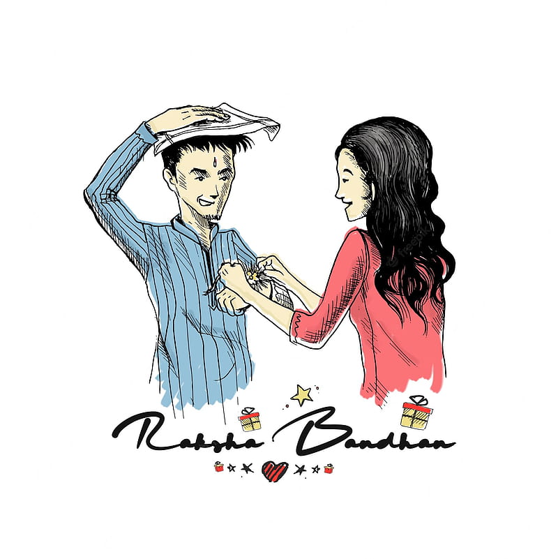 Brother And Sister Doodle Sketch With Red Heart Shape Stock Illustration -  Download Image Now - iStock