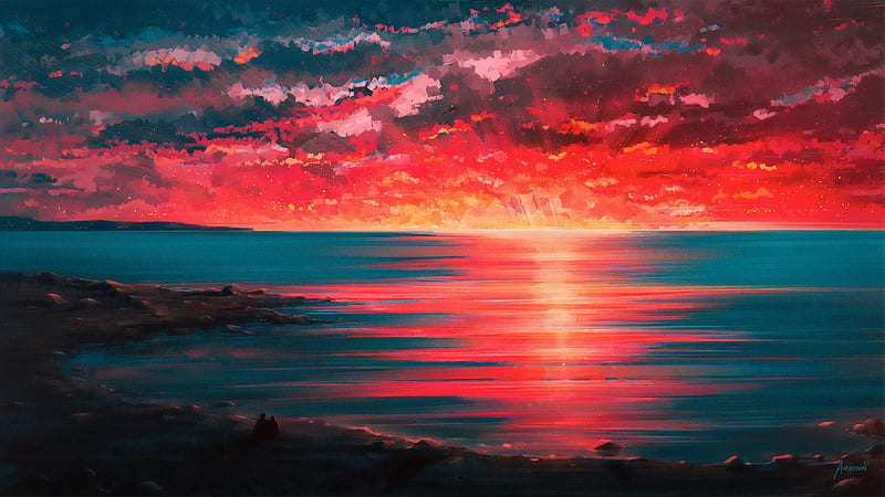 Sea Side , sea, sunset, artist, artwork, digital-art, artstation, HD wallpaper
