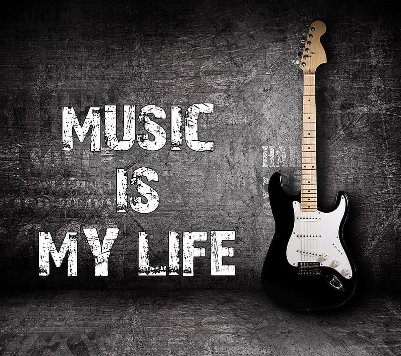 Music Is My Life, black, guitar, quote, HD wallpaper | Peakpx