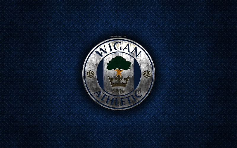 Wigan Athletic FC, English football club, blue metal texture, metal logo, emblem, Wigan, England, EFL Championship, creative art, football, HD wallpaper
