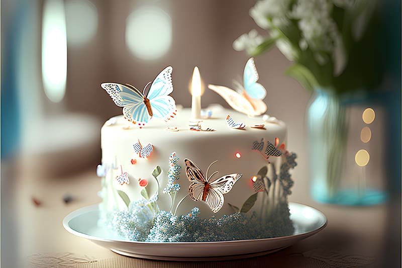 Birtay cake, Decoration, Butterflies, Cream, Table, HD wallpaper