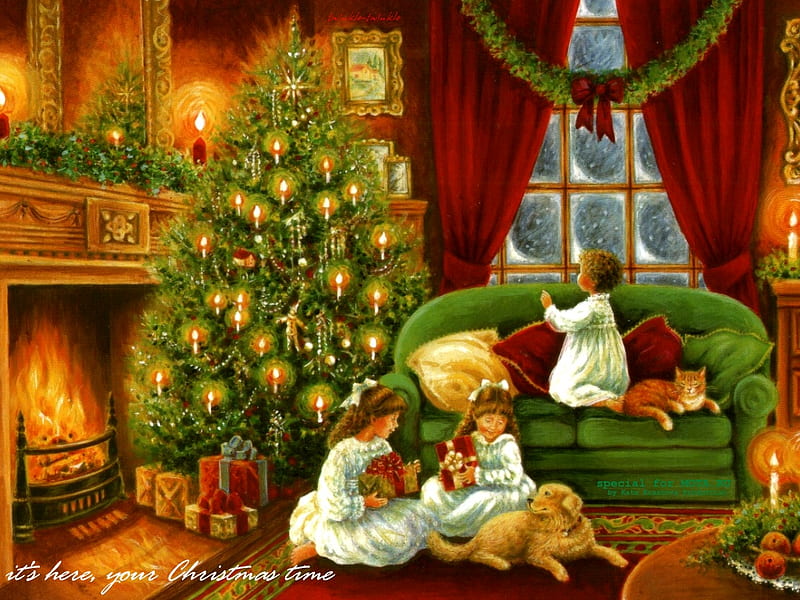 Christmas Day, family, children, cheer, presents, happy, joyous, HD wallpaper