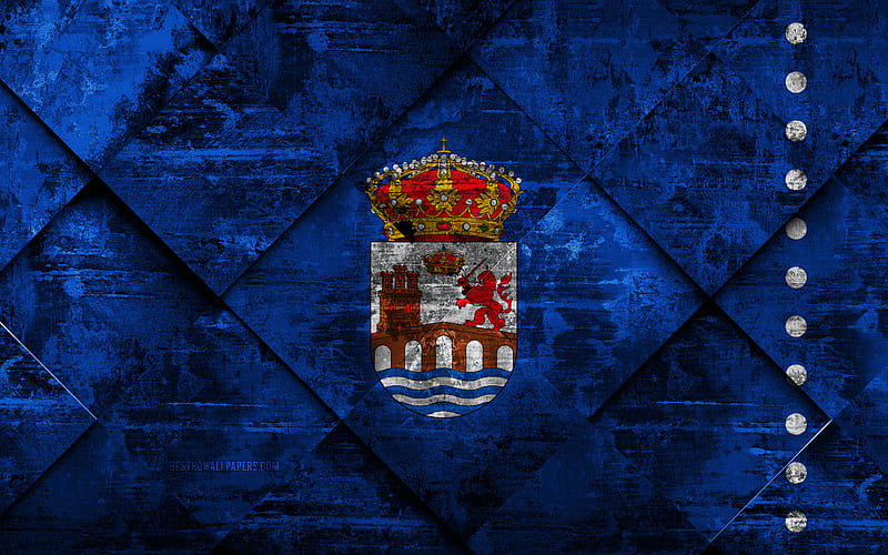 Flag of Ourense grunge art, rhombus grunge texture, spanish province, Ourense flag, Spain, national symbols, Ourense, provinces of Spain, creative art, HD wallpaper