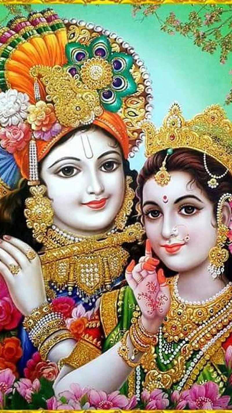 Shri Radhe Krishna, green bg radhe krishna radhe krishna ki , green bg, radhe krishna, lord god, HD phone wallpaper
