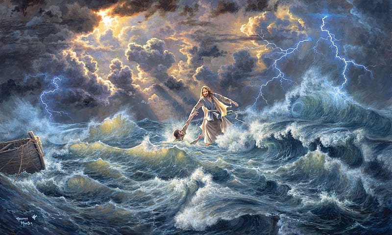 To Have Faith, water, Sky, Jesus Christ, savior, ocean, religious, waves, storm, stormy sea, HD wallpaper