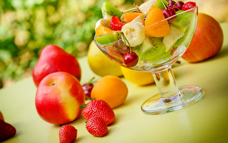 *** Fruits salad ***, glass, food, fruits, mix, salad, HD wallpaper