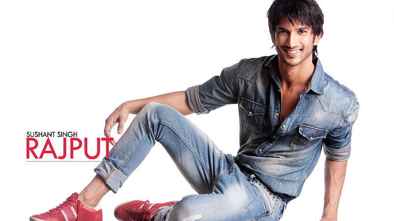 Sushant Is Sitting In White Background Wearing Blue Jeans Shirt And Pant Sushant Singh Rajput, HD wallpaper