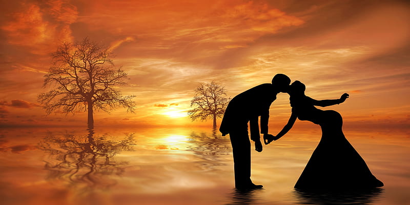 Romantic couple, Couple, Together, Relationship, Kiss, Silhouette, HD wallpaper