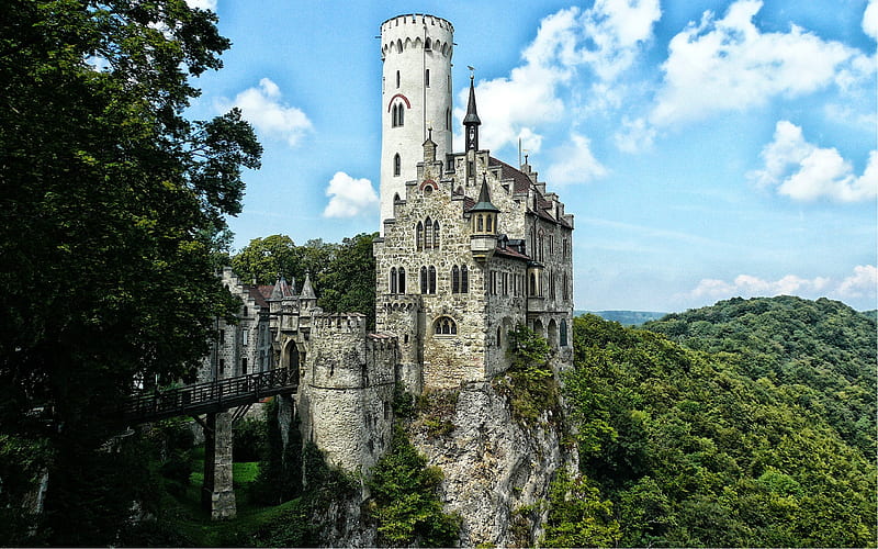 Lichtenstein Castle, Germany, forest, germany, medieval, castle, HD wallpaper