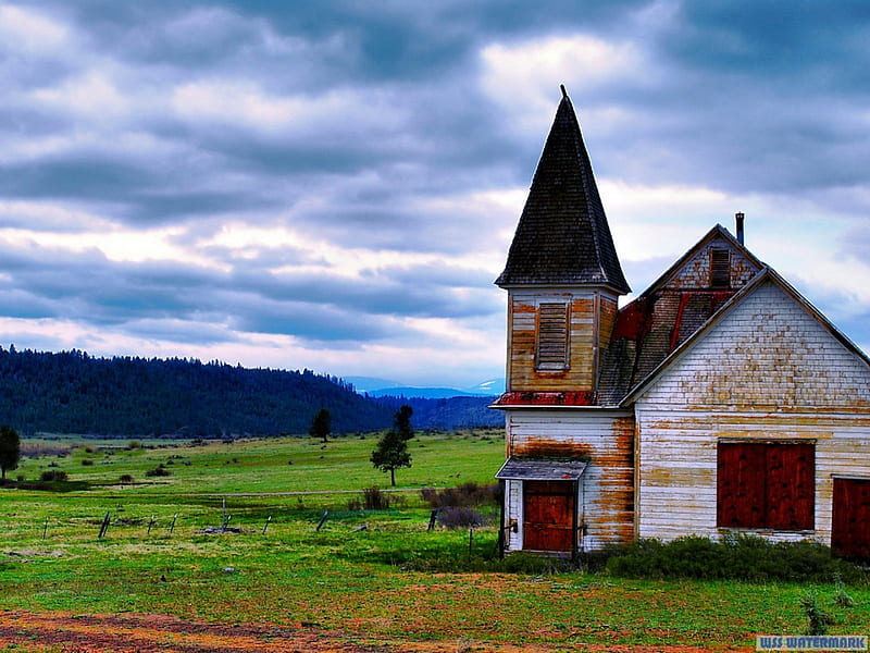 old country church, sky, country, church, old, HD wallpaper