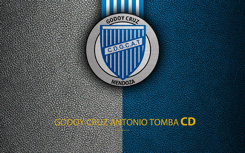 Godoy Cruz Antonio Tomba logo, Argentina, leather texture, football, Argentinian football club, Godoy Cruz FC, emblem, Superliga, Argentina Football Championships, First Division, HD wallpaper