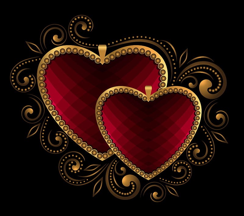 Elegant Hearts, gold, corazones, love, luxury, metal, HD wallpaper