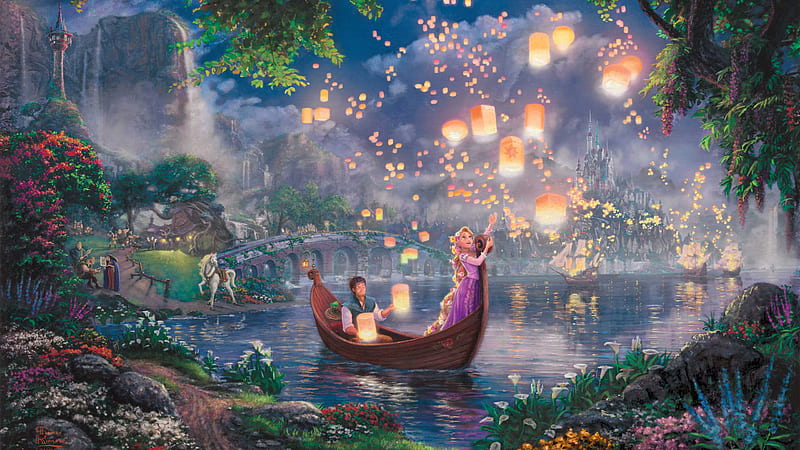 A Boy And Girl On Boat And Lights Disney, HD wallpaper
