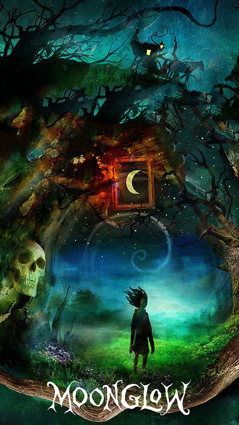 Avantasia Moonglow, avantasia, moonglow, moon, glow, skull, music, halloween, fantasy, HD phone wallpaper