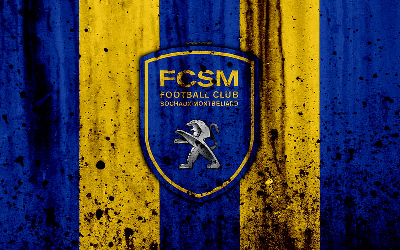 FC Sochaux logo, Ligue 2, stone texture, France, FCSM, Sochaux, grunge, soccer, football club, Liga 2, Sochaux FC, HD wallpaper