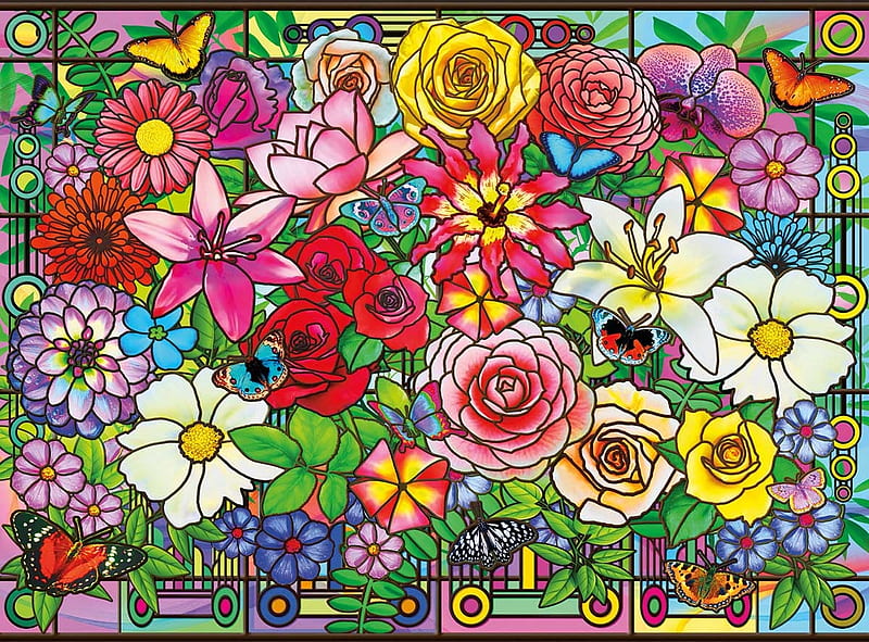 Stained Glass Bouquet, glass, flowers, colorful, stain, ic, HD wallpaper |  Peakpx