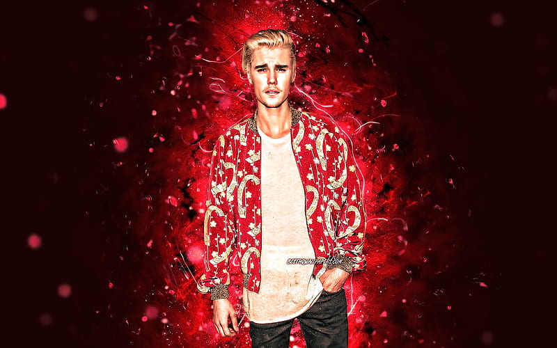 Justin Bieber American Celebrity Red Neon Lights Music Stars Justin Drew Bieber Hd Wallpaper Peakpx