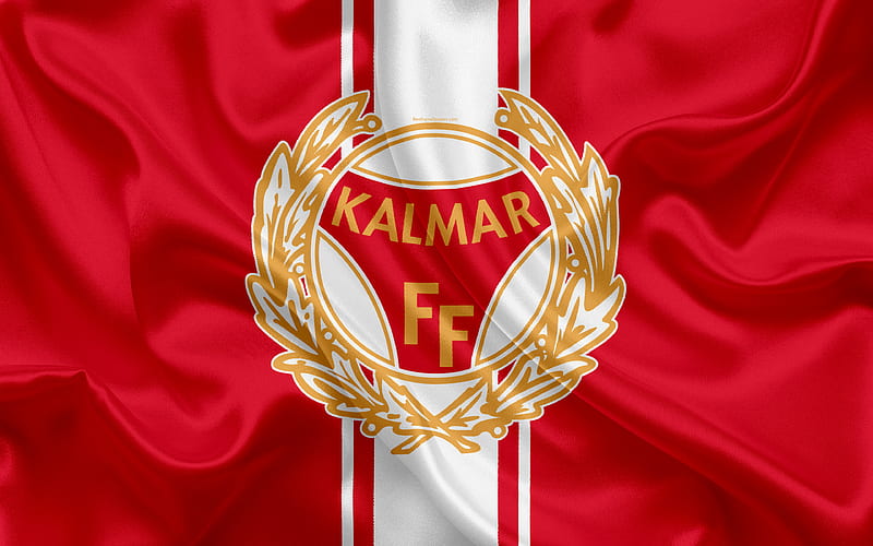 Kalmar FC Swedish football club, logo, emblem, Allsvenskan, football, Kalmar, Sweden, silk flag, Swedish Football Championships, HD wallpaper