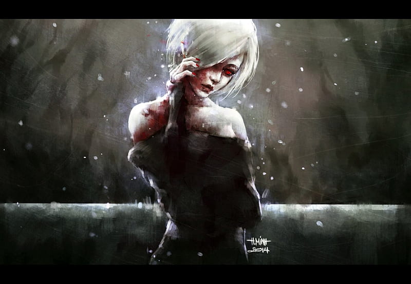 I subconscious, blond, dark, shadow, white, cigarette, nanfe, blood, HD wallpaper