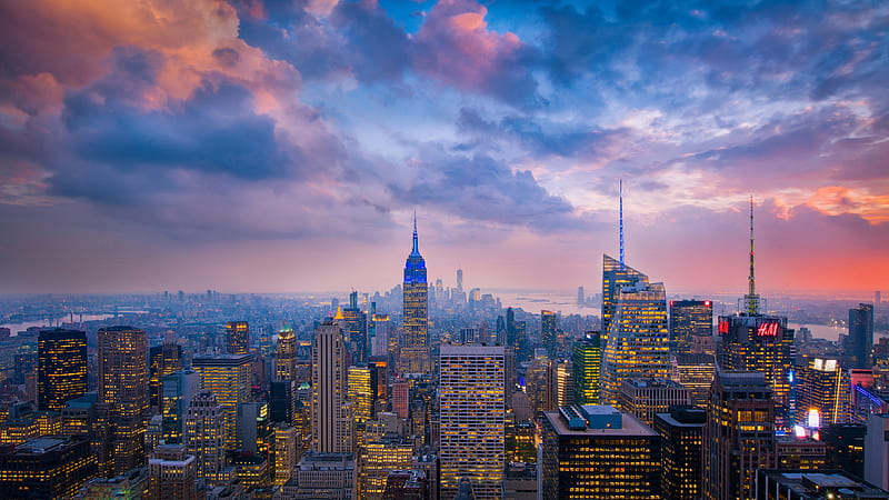 New York Cityscape During Sunset New York, HD wallpaper