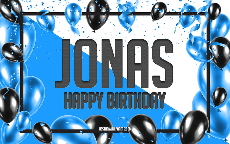 Happy Birtay Jonas, Birtay Balloons Background, Jonas, with names, Jonas Happy Birtay, Blue Balloons Birtay Background, greeting card, Jonas Birtay, HD wallpaper